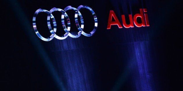 The Audi logo is seen at the launch of the new Audi TT car in the Indian capital New Delhi on April 23, 2015. Audi is launching ten products in India amid competition from rival Mercedes-Benz. AFP PHOTO / SAJJAD HUSSAIN (Photo credit should read SAJJAD HUSSAIN/AFP/Getty Images)