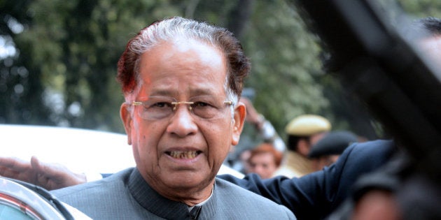 Chief Minister of the north-eastern Indian state of Assam Tarun Gogoi arrives to attend a Congress Party leaders meeting in New Delhi on December 27, 2013. In the first major poll exercise after the party's drubbing in recent Assembly elections, Congress Party vice-president Rahul Gandhi held a strategy session with top leaders and Chief Ministers of 12 Congress-ruled states to make the party fighting fit for the up coming Parliament election. AFP PHOTO/RAVEENDRAN (Photo credit should read RAVEENDRAN/AFP/Getty Images)