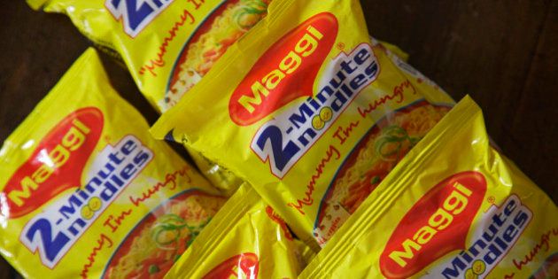 Packets of Maggi 2-Minute Noodles, manufactured by Nestle India Ltd., are arranged for a photograph in New Delhi, India, on Monday, June 15, 2015. Nestle SA said the U.S. Food and Drug Administration is testing samples of imported Maggi noodles after the worlds largest food company halted sales in India when regulators said they contained unhealthy levels of lead. Photographer: Kuni Takahashi/Bloomberg via Getty Images