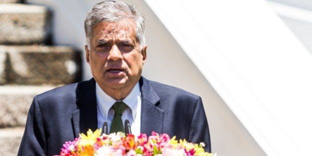 COLOMBO, SRI LANKA - AUGUST 19 : Sri Lankan Prime Minister Ranil Wickremesinghe attends a press conference at their official residence in Colombo, Sri Lanka on August 19, 2015. (Photo by Asanka Brendon Ratnayake/Anadolu Agency/Getty Images)