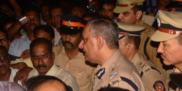 MUMBAI, INDIA - AUGUST 27: Mumbai Police Commissioner Rakesh Maria comes out of Khar Police station after interrogation in Sheena Bora Murder case on August 27, 2015 in Mumbai, India. Mumbai Police Commissioner Rakesh Maria is personally involved in the investigation being conducted by Khar police in suburban Mumbai. He had earlier questioned accused Indrani Mukherjea, mother of Sheena. Indrani's former husband Sanjeev Khanna from Kolkata whom she married in 1993, and her driver Shyam Rai from Mumbai, were also arrested in connection with the case. (Photo by Prashant Waydande/Hindustan Times via Getty Images)