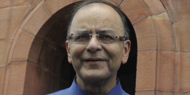 NEW DELHI, INDIA - AUGUST 13: Union Finance Minister Arun Jaitley after attending Parliament's Monsoon Session on August 13, 2015 in New Delhi, India. The session was washed out over the Congress demand for the resignations of three BJP leaders and witnessed the suspension of 25 MPs of the opposition Congress from the Lok Sabha for five days. (Photo by Sonu Mehta/Hindustan Times via Getty Images)