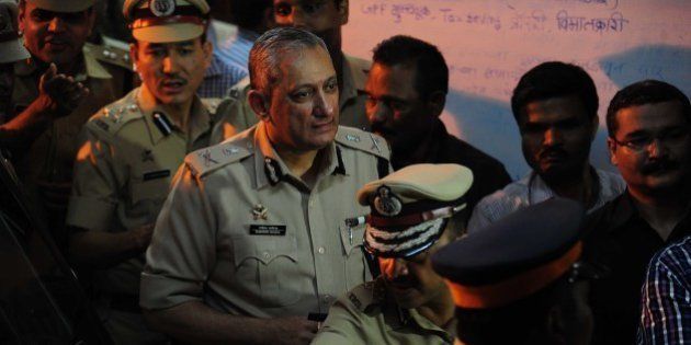 MUMBAI, INDIA - AUGUST 27: Mumbai Police Commissioner Rakesh Maria comes out of Khar Police station after interrogation in Sheena Bora Murder case on August 27, 2015 in Mumbai, India. Mumbai Police Commissioner Rakesh Maria is personally involved in the investigation being conducted by Khar police in suburban Mumbai. He had earlier questioned accused Indrani Mukherjea, mother of Sheena. Indrani's former husband Sanjeev Khanna from Kolkata whom she married in 1993, and her driver Shyam Rai from Mumbai, were also arrested in connection with the case. (Photo by Anshuman Poyrekar/Hindustan Times via Getty Images)