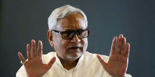 NEW DELHI, INDIA - AUGUST 19: JDU leader and Bihar Chief Minister Nitish Kumar during an interview at Hindustan Times House on August 19, 2015 in New Delhi, India. Aam Aadmi Party leader and Delhi Chief Minister Arvind Kejriwal will campaign against the Bharatiya Janata Party (BJP) in the run-up to the Bihar assembly polls. (Photo by Raj K Raj/Hindustan Times via Getty Images)