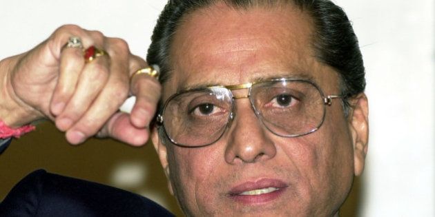 Board for Control of Cricket in India, or BCCI, President Jagmohan Dalmiya, gestures during a press conference in New Delhi, India, Monday, Nov. 26, 2001. Dalmiya said that BCCI expresses its firm opinion that most decisions taken against Indian crickets in the second test match against South Africa by Mike Denness as an International Cricket Councils' match refree were too harsh and biased. (AP Photo/Ajit Kumar)
