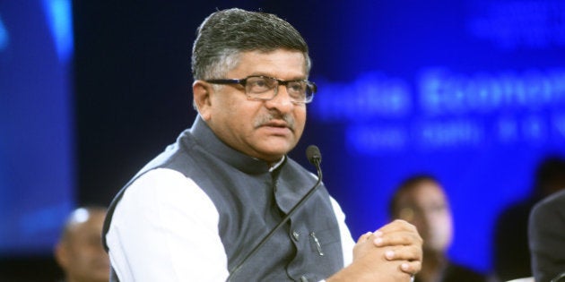 NEW DELHI, INDIA - NOVEMBER 5: Union Minister of Law and Justice, Communication & Info Technology, Ravi Shankar Prasad speaks during the India Economic Summit 2014 at the World Economic Forum, on November 5, 2014 in New Delhi, India. (Photo by Ramesh Pathania/MINT)