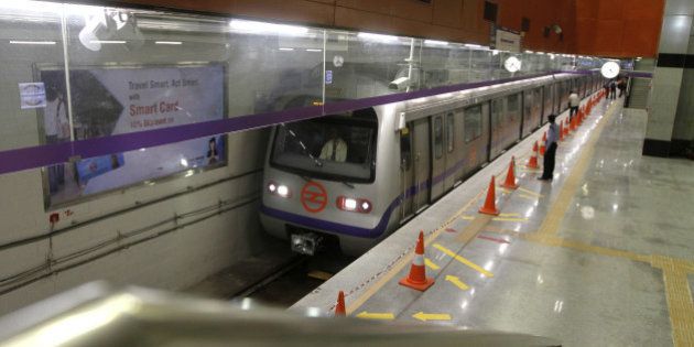NEW DELHI, INDIA - JUNE 3: Delhi Metro Rail Corporation (DMRC) held trial runs for the newly inaugurated ITO Metro station on June 3, 2015 in New Delhi, India. The construction work on the single line, Mandi House to ITO section, was completed by Delhi Metro Rail Corporation, in January 2015. ITO station is part of the upcoming 9.37-km heritage corridor that will connect Central Secretariat to Kashmere Gate. (Photo by Virendra Singh Gosain/Hindustan Times via Getty Images)