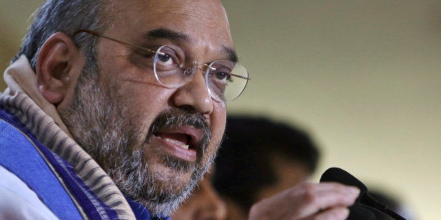 Indiaâs ruling Bharatiya Janata Party (BJP) President Amit Shah speaks at a press conference in Hyderabad, India, Thursday, Jan. 8, 2015. Shah is on a two-day visit to the newly created state Telangana. (AP Photo/Mahesh Kumar A.)