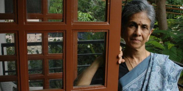 INDIA - AUGUST 12: Shashi Deshpande, Author at her Residence in Bangalore, Karnataka, India. (Photo by Gireesh.g.v/The India Today Group/Getty Images)