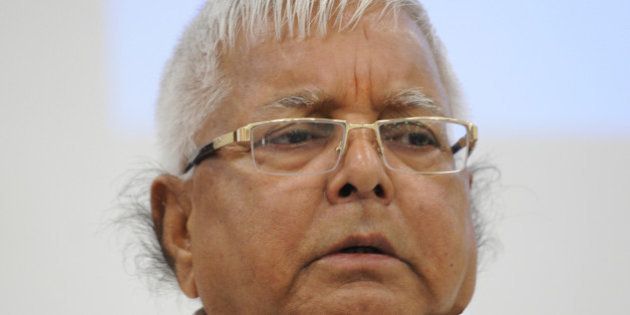 PATNA, INDIA - AUGUST 12: RJD Chief Lalu Yadav at a joint press conference to announce Maha Gathbandhan on August 12, 2015 in Patna, India. The RJD and JD-U announced that they will contest 100 seats each in the Bihar assembly election, leaving 40 seats to the Congress and three to the NCP. (Photo by AP Dube/Hindustan Times via Getty Images)