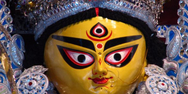 Close up view of Goddess Durga Idol at Bagbazar, North Kolkata