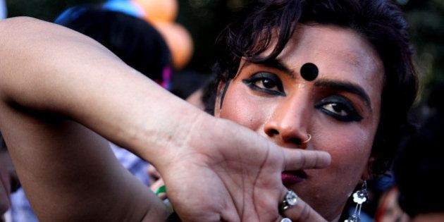 Members of Lesbian, gay, bisexual, transgender (LGBT) community taking part in 7th Edition of Delhi Queer Pride Parade 2014 in New Delhi on November 30, 2014. Hundreds of LGBT activists marched through the streets of the Indian capital.