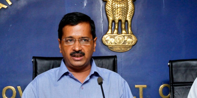 NEW DELHI, INDIA - OCTOBER 19: Delhi Chief Minister Arvind Kejriwal addresses media over the issue of rape of two minors in Delhi last week, at Delhi Secretariat on October 19, 2015 in New Delhi, India. Delhi Government today appointed a GoM to examine whether the existing law can be amended to ensure death penalty or life imprisonment to those involved in raping minors and to lower the cut off age of juveniles found guilty in such cases, besides to explore possibility of setting up special police stations. (Photo by Arun Sharma/Hindustan Times via Getty Images)