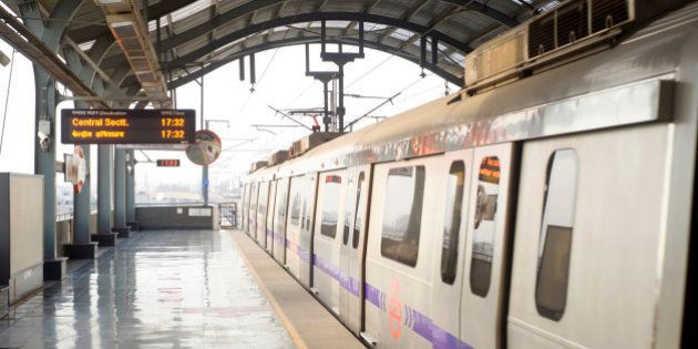 Delhi Metro station in Delhi. Delhi Metro network consists of six lines with a total length of 189.63 kilometres (117.83 mi) with 142 stations