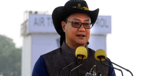 GURGAON, INDIA - OCTOBER 16: Minister of State for Home Affairs Kiren Rijiju addressing the people in 31st NSG Raising Day function in Manesar campus, on October 16, 2015 in Gurgaon, India. The National Security Guard (NSG), popularly known as 'The Black Cats, was raised in 1984 for combating terrorist activities with a view to protect states against internal disturbances. It also handles VIP security. (Photo by Parveen Kumar/Hindustan Times via Getty Images)