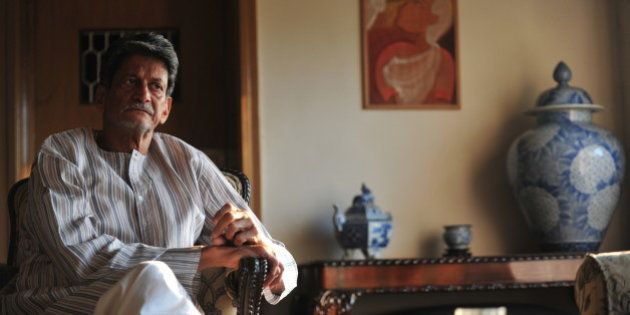 MUMBAI, INDIA - JANUARY 10: Indian novelist, playwright, film, drama critic and screenwriter Kiran Nagarkar poses for the profile shoot at his residence on January 10, 2012 in Mumbai, India. (Photo by Anshuman Poyrekar/Hindustan Times via Getty Images)
