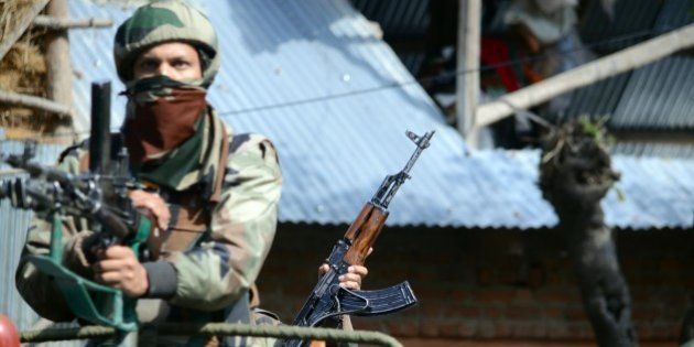 BARAMULA, INDIA - 2015/10/21: A militant Nisar Wani of Hizbul Mujahideen outfit was killed in a gun battle and three Indian army men sustained injuries during an encounter in north Kashmirs Tangmarg area of Baramula district. (Photo by Faisal Khan/Pacific Press/LightRocket via Getty Images)