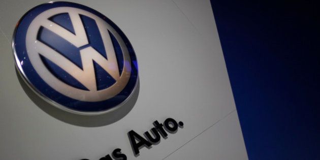 The Volkswagon emblem at the Chicago Auto Show Wednesday, Feb. 9, 2011 in Chicago. (AP Photo/Charles Rex Arbogast)