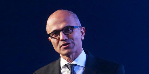 Microsoft CEO Satya Nadella delivers the keynote address at Microsoftâs 'Future Unleashedâ event in Mumbai, India, Thursday, Nov. 5, 2015. The indian-born Nadella is in the country for a one-day visit where he will also meet with key business leaders. (AP Photo/Rafiq Maqbool)