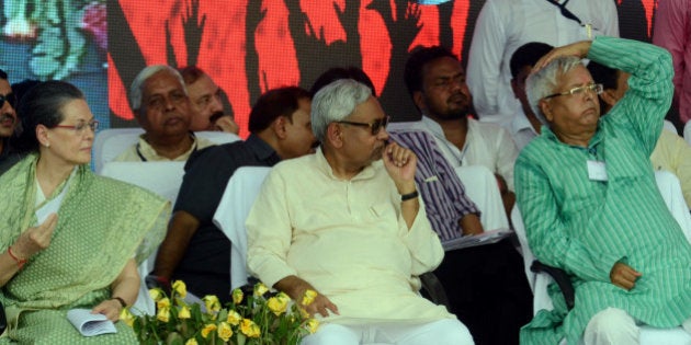 PATNA, INDIA - AUGUST 30: Congress President Sonia Gandhi with Bihar Chief Minister Nitish Kumar and...