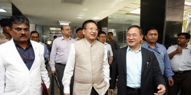 NEW DELHI, INDIA - MARCH 27: Arunachal Pradesh Chief Minister Nabam Tuki (R) shares a light moment with his Nagaland counterpart TR Zeliang after the first meeting of the sub-group of Chief Ministers at NITI Aayog on March 27, 2015 in New Delhi, India. NITI Aayog will set up a working group to prepare a draft report on how to make implementation of Centrally Sponsored Schemes (CSS) more effective. (Photo by Arun Sharma/Hindustan Times via Getty Images)