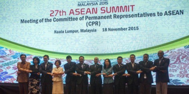KUALA LUMPUR, MALAYSIA, NOVEMBER 18: Members of the Committee of Permanent Representatives to ASEAN, pose for a group photo at the ASEAN Senior Officials Preparatory Meeting (Prep SOM) on November 18, 2015, on the first day of the 27th Association of South-East Asian Nations (ASEAN) Summit which takes place in Malaysia between 18 and 22 November. (Photo by Alexandra Radu/Anadolu Agency/Getty Images)
