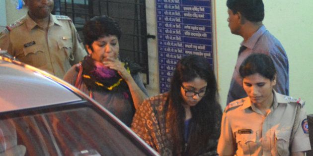 MUMBAI, INDIA - SEPTEMBER 4: Indrani Mukerjea's daughter Vidhie Mukerjea arrives at Khar Police Station in connection with Sheena Bora murder case on September 4, 2015 in Mumbai, India. Sheenas mother Indrani Mukherjea, her former husband Sanjeev Khanna and her former driver Shyamvar Rai have been arrested on the charge of murdering Sheena and disposing of the body in a Raigad forest in April 2012. (Photo by Pramod Thakur/Hindustan Times via Getty Images)