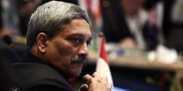 India's Minister of state for Defense Manohar Parrikar takes part in the third Association of Southeast Asian Nations (ASEAN) Defence Ministers-PLUS meeting in Subang on November 4, 2015. A meeting of Asia-Pacific defence ministers has scrapped plans for a joint declaration after the Chinese delegation lobbied to block mention of Beijing's island-building activities in the disputed South China Sea, a US defence official said November 4. AFP PHOTO / MANAN VATSYAYANA (Photo credit should read MANAN VATSYAYANA/AFP/Getty Images)