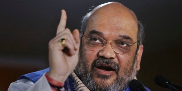 Indiaâs ruling Bharatiya Janata Party (BJP) President Amit Shah speaks at a press conference in Hyderabad, India, Thursday, Jan. 8, 2015. Shah is on a two-day visit to the newly created state Telangana. (AP Photo/Mahesh Kumar A.)