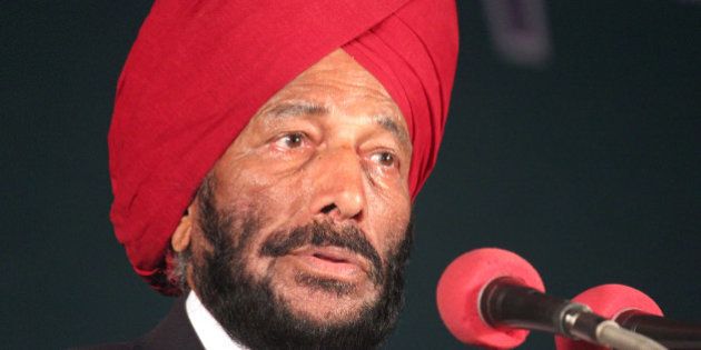 INDORE, INDIA DECEMBER 8: Former Indian track and field sprinter Milkha Singh also known as Flying Sikh turned emotional while addressing school kids during inaugural ceremony of CBSE National table tennis and tennis tournament on December 8, 2014 in Indore, India. (Photo by Shankar Mourya/Hindustan Times via Getty Images)