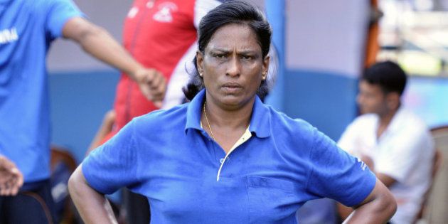 KOLKATA, INDIA - SEPTEMBER 17: Former athlete and now coach PT Usha training during a training session at the 55th National Open Athletics Championships, SAI Complex on September 17, 2015 in Kolkata, India. (Photo by Subhankar Chakraborty/Hindustan Times via Getty Images)