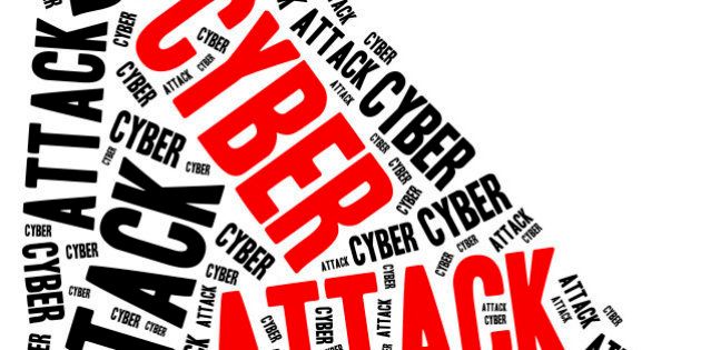 Cyber attack or internet crime. Word cloud illustration.