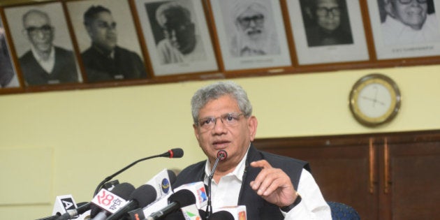 NEW DELHI, INDIA - NOVEMBER 17: Communist Party of India General Secretary Sitaram Yechury addressing the media conference on November 17, 2015 in New Delhi, India. (Photo by Ramesh Pathania/Mint via Getty Images)