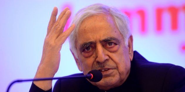 NEW DELHI,INDIA MAY 3: J&K CM Mufti Mohammad Sayeed addressing at the Jammu and Kashmir tourism Press conference in New Delhi.(Photo by Shekhar Yadav/India Today Group/Getty Images)