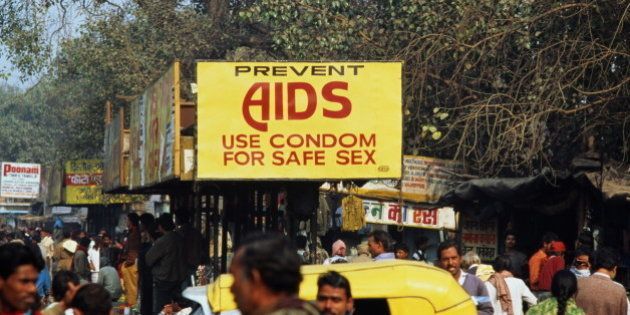 AIDS awareness sign in centre of Delhi,India