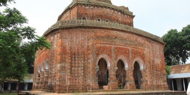 Kantaji Temple is a late medieval Hindu temple in Dinajpur, Bangladesh. Built by Maharaja Pran Nath, its construction started in 1722 A.D.and ended in 1752 A.D. during the reign of his son Maharaja Ramnath. It boasts one of the greatest examples on Terracotta architecture in Bangladesh and once had nine spires, but all were destroyed in an earthquake in 1897. June 4, 2008. (Photo by: Majority World/UIG via Getty Images)