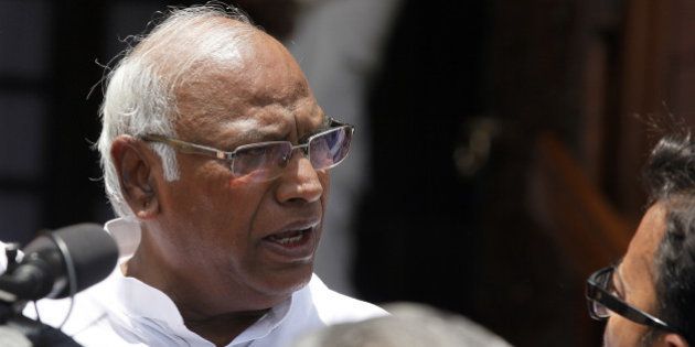NEW DELHI, INDIA - JUNE 4: Congress MP Mallikarjun Kharge arrives to attend the first day of the newly elected 16th Lok Sabha at the Parliament House on June 4, 2014 in New Delhi, India. Lok Sabha was adjourned for the day after condoling death of Union Minister Gopinath Munde. (Photo by Raj K Raj/Hindustan Times via Getty Images)