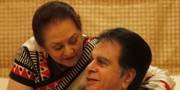MUMBAI, INDIA - DECEMBER 7: Legendary Bollywood actors Dilip Kumar with his wife Saira Banu at his residence Bandra on December 7, 2012 in Mumbai, India. Both the actors were married in 1966. (Photo by Vijayanand Gupta/Hindustan Times via Getty Images)
