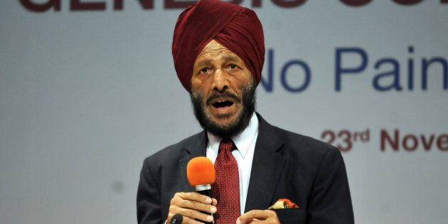 NOIDA , INDIA NOVEMBER 23: The Flying Sikh Milkha Singh, former Indian track and field sprinter was in town to inaugurate Genesis Champions Golf Centre in Noida, India. During the event Milkha Singh said âI am very happy that the doors have opened for sportspersons. But I think the first Bharat Ratna should have been given to Dhyan Chand because of what he has achieved.â (Photo by Sunil Ghosh/Hindustan Times via Getty Images)
