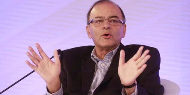 NEW DELHI, INDIA - DECEMBER 4: (Editor's Note: This is an exclusive shoot of Hindustan Times) Union Minister for Finance, Corporate Affairs, Information and Broadcasting, Arun Jaitley speaks during the Hindustan Times Leadership Summit on December 4, 2015 in New Delhi, India. (Photo by Sanjeev Verma/Hindustan Times via Getty Images)