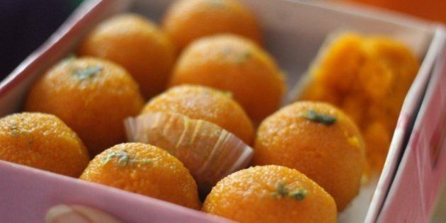 Indian sweets are sweet.The Laddu made from flours, sugar and ghee is probably one sweet that goes back deep into Indian history as all of these ingredients have been readily available for thousands of years.I only like this kind of Boondi Laddu. There are others like the Besan Laddu which has the texture of sand when eaten. Boondi Laddu on the other hand is soft and sweet and smaller each boondi the better. Served at special family gathers this was served to celebrate my cousins child at a ceremony called Godh Bharai.