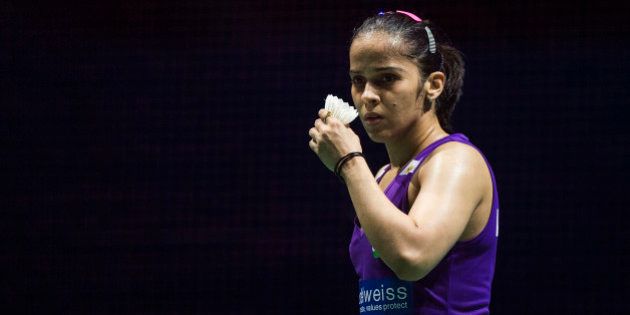 DUBAI, UNITED ARAB EMIRATES - DECEMBER 11: Saina Nehwal of India reacts in the Women,s Singles match agianst Tai Tzu Ying of Chinese Taipei during day three of the BWF Dubai World Superseries 2015 Finals at the Hamdan Sports Complex on on December 11, 2015 in Dubai, United Arab Emirates. (Photo by Gonzalo Arroyo Moreno/Getty Images for Falcon)