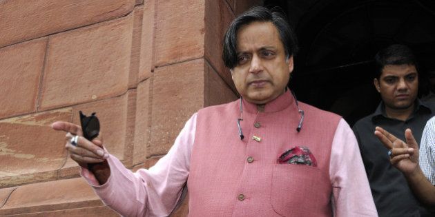NEW DELHI, INDIA - JULY 30: Congress MP from Thiruvananthapuram Shashi Tharoor leaves after attending the Monsoon Session at the Parliament House on July 30, 2015 in New Delhi, India. The Lok Sabha was adjourned for the day as a mark of respect to former President APJ Abdul Kalam, while the Rajya Sabha was adjourned till 2 pm. (Photo by Sonu Mehta/Hindustan Times via Getty Images)