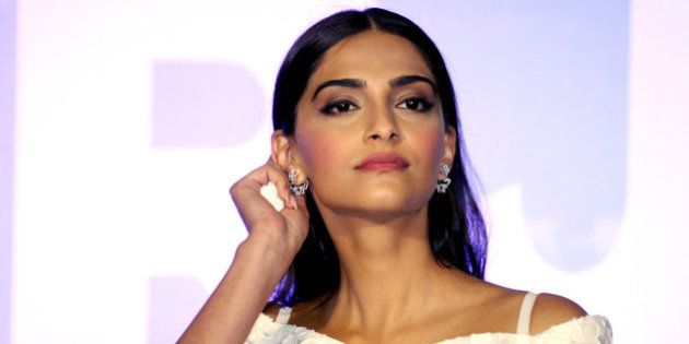 Indian Bollywood actress Sonam Kapoor poses during the launch of the trailer of the forthcoming biopic 'Neerja' in Mumbai late December 17, 2015. The film tells the story of stewardess Neerja Bhanot who was killed while protecting passengers on the hijacked aircraft Pan Am 73 in 1986. AFP PHOTO/Sujit Jaiswal / AFP / SUJIT JAISWAL (Photo credit should read SUJIT JAISWAL/AFP/Getty Images)