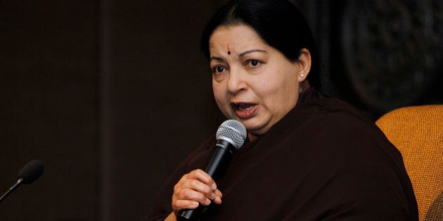 Tamil Nadu state Chief Minister Jayaram Jayalalitha addresses a press conference in New Delhi, India, Tuesday, June 14, 2011. Jayalalitha is on her first visit to the capital after becoming the top elected official of the southern state. (AP Photo/Saurabh Das)