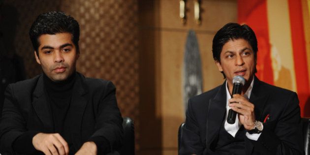 LONDON, ENGLAND - FEBRUARY 03: Karan Johar and Shah Rukh Khan attend the 'My Name Is Khan' press conference at the Courthouse Hotel on February 3, 2010 in London, England. (Photo by Ian Gavan/Getty Images)