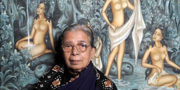 PARIS, FRANCE - NOVEMBER 19: Indian writer Mahasweta Devi poses during a portrait session held on November 19, 2002 in Paris, France. (Photo by Ulf Andersen/Getty Images)