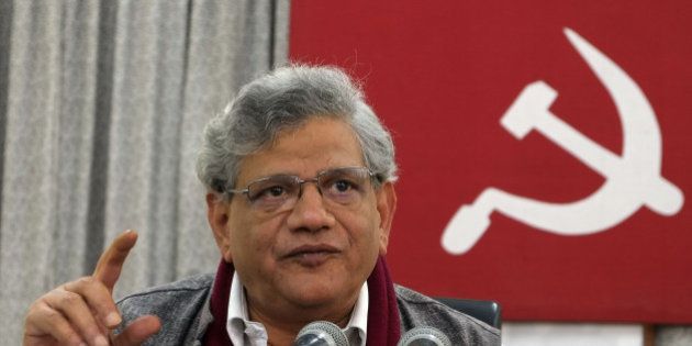 KOLKATA, INDIA - DECEMBER 26: CPI (M) Party General Secretary Sitaram Yechury addressing a press conference on December 26, 2015 in Kolkata, India. Months before the crucial assembly polls in its erstwhile citadels West Bengal and Kerala, the CPI-M begins a five-day plenum here to streamline and strengthen the party organisation. (Photo by Subhendu Ghosh/Hindustan Times via Getty Images)