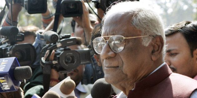 Communist Party of India leader AB Bardhan talks to the media after a press conference in New Delhi, India, Sunday, Feb. 5, 2006. Communist parties in India's coalition government on Sunday criticized the government vote against Iran's nuclear program at Vienna, but didn't issue any threat to pull down Prime Minister Manmohan Singh's government. (AP Photo/Gurinder Osan)