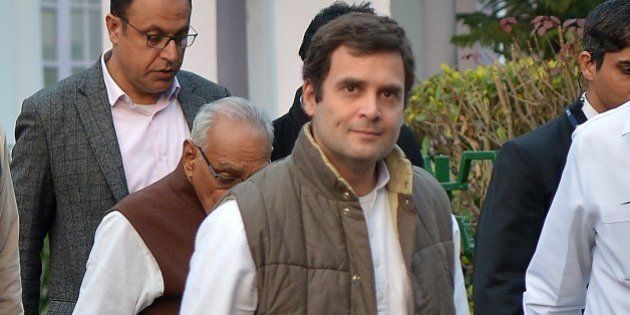 NEW DELHI, INDIA JANUARY 13: Congress Vice- President Rahul Gandhi leaving after the National executive meeting of All India Congress Seva Dal in New Delhi.(Photo by K Asif/India Today Group/Getty Images)
